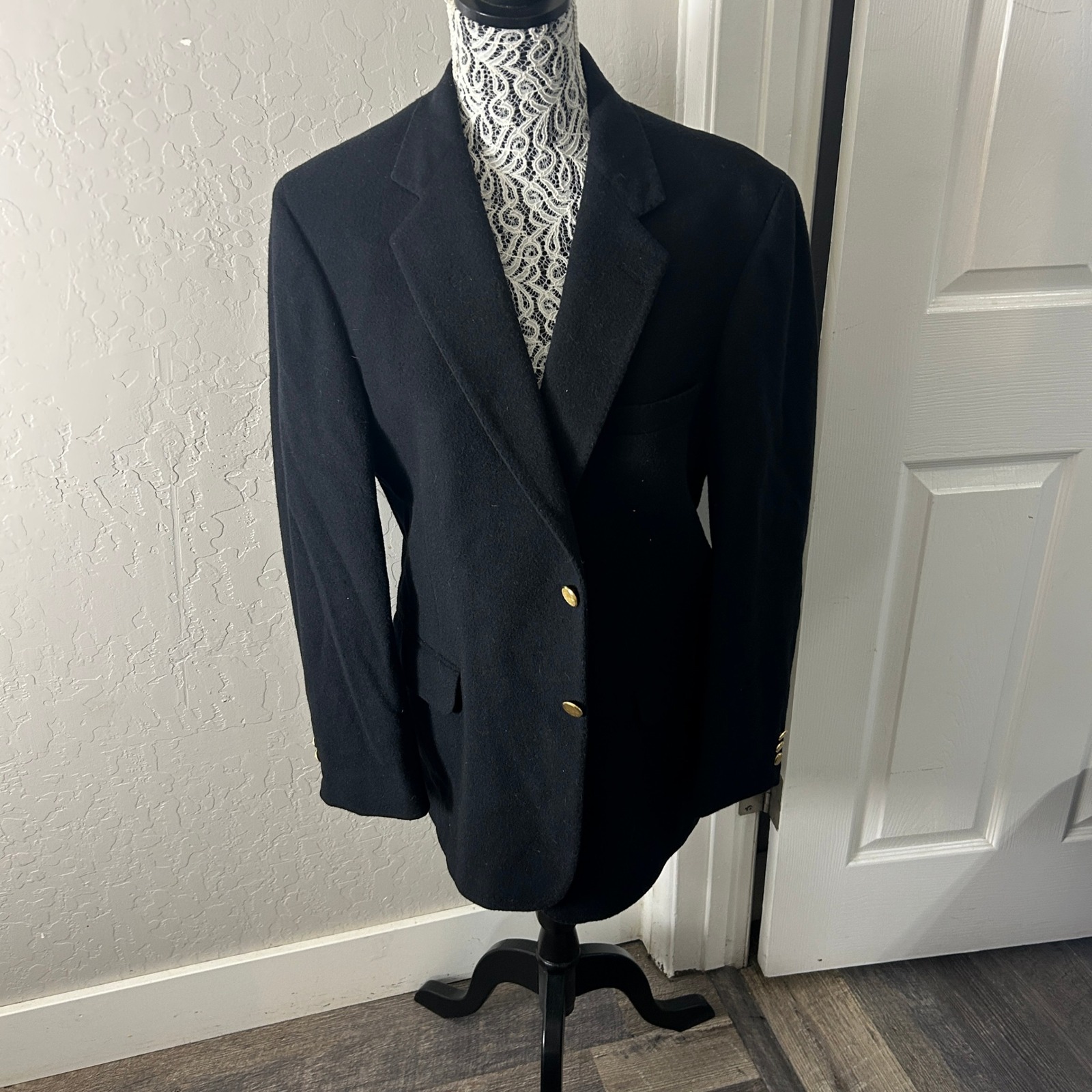 Town & Country La Jolla Sport Coat Mens Cashmere Wool Blazer Black 44r Usa Made